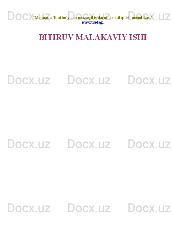 “Mehnat ta’limi bo’yicha mustaqil ishlarni tashkil qilish metodikasi”
mavzusidagi
BITIRUV MALAKAVIY ISHI 