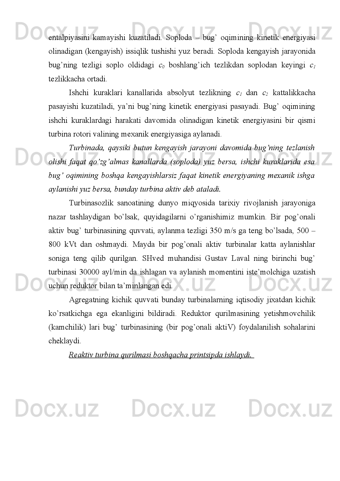 Foydanilgan adabiyotlar
1. Панкратов Г.П. Сборник задач по теплотехнике. – М.: Высшая школа. 
1986_г
2. Шляхин П. Н. «Паровые и газовые турбины». – Госэнергоиздат, 1986 г.
3. Цанев С.В., Буров В.Д., Ремезов А. Газотурбинные и парогазовые 
установки тепловых электростанций. Москва, МЭИ, 2002 г.
4. Щегляев А. В. «Паровые турбины».  – Госэнергоиздат.1985 г.
5. Манушин Э.А. Газовые турбины: проблемы и перспективы. Москва, 
«Энергоатомиздат», 1986 г. 
6. Шляхин П.Н. Особые режимы паровой турбины. Госэнергоиздат, 1981 г. 
7. Канаев А. А., Корнеев М. И. «Парогазовые установки» – М.: 
Машиностроение. 1987 г.
8. Веллер В.Н. Регулирование паровых турбин, ГЭИ, 1985 г. 
9. Банник В.Н. Монтаж паровых турбин, Госэнергоиздат, 1984 г. 
10. Блюдов В.П. Конденсационные устройства паровых турбин, 
Госэнергоиздат,1981 г. 
11. Рыжкин В. Я. «Тепловые электрические станции».-М.:Энергия. 1988 г.
12. Александров С. С. Вуколович А. С. «Термодинамические свойства воды и 
водяного пара».    - М.: Энергоатомиздат. 1988 г.
13. Alimbaev A. U. «Sanoat issiqlik elektr stansiyalari».  « O ’ quv   qo ’ llanma » - 
Toshkent  – 1999  y
14. Кутепов А. М., Стерман Л. С., Стюшин Н. Г.                  
«Гидродинамика и теплообмен при парообразовании» - М.: Высшая школа 
1986 г.
15. Поршаков Б. П. «Газотурбинные у c тановки для транспорта газа и 
бурения скважин». – М.: Недра, 1996 г.
16. А.П. Солодов Тепломассообмен; Тепломассообмен в энергетическом 
оборудовании.  www    .   the    к   mal    .   ru