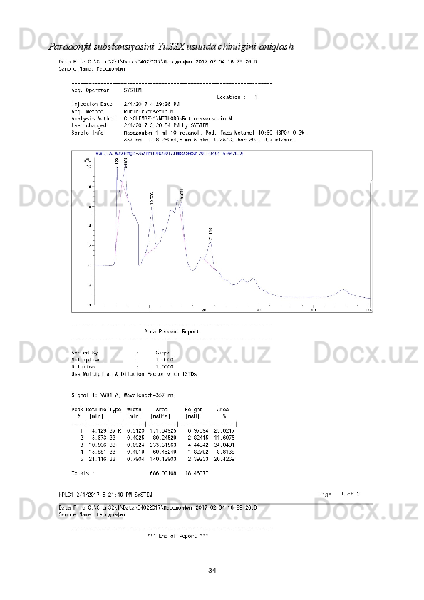 Paradonfit substansiyasini YuSSX usulida chinligini aniqlash
34 