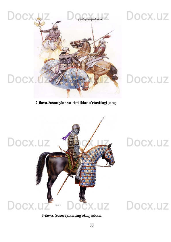          
           2-ilova.Sosoniylar va rimliklar o'rtasidagi jang
           
       3-ilova. Sosoniylarning otliq askari.
33 