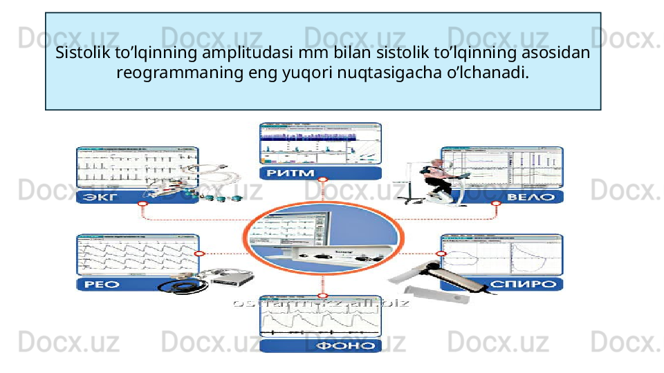 Sistolik to’lqinning amplitudasi mm bilan sistolik to’lqinning asosidan 
reogrammaning eng yuqori nuqtasigacha o’lchanadi.