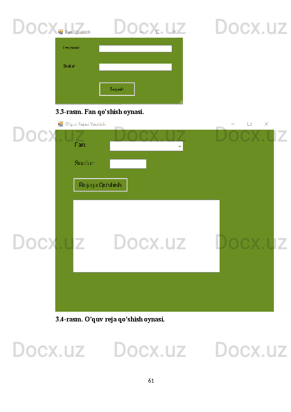 613.3-rasm. Fan qo’shish oynasi.
3.4-rasm. O’quv reja qo’shish oynasi.