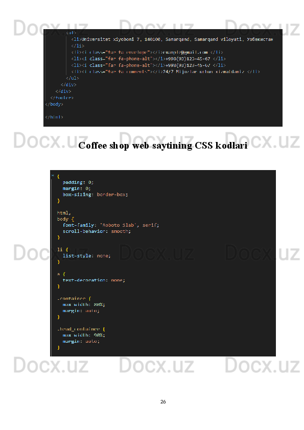 Coffee shop web saytining CSS kodlari
26