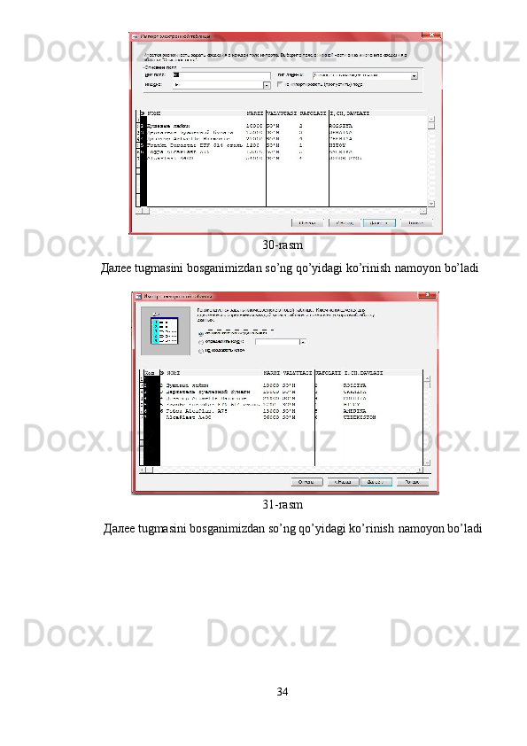 30-rasm 
Далее  tugmasini bosganimizdan so’ng qo’yidagi ko’rinish   namoyon bo’ladi  
 
31-rasm 
  Далее  tugmasini bosganimizdan so’ng qo’yidagi ko’rinish   namoyon bo’ladi   
34  
  