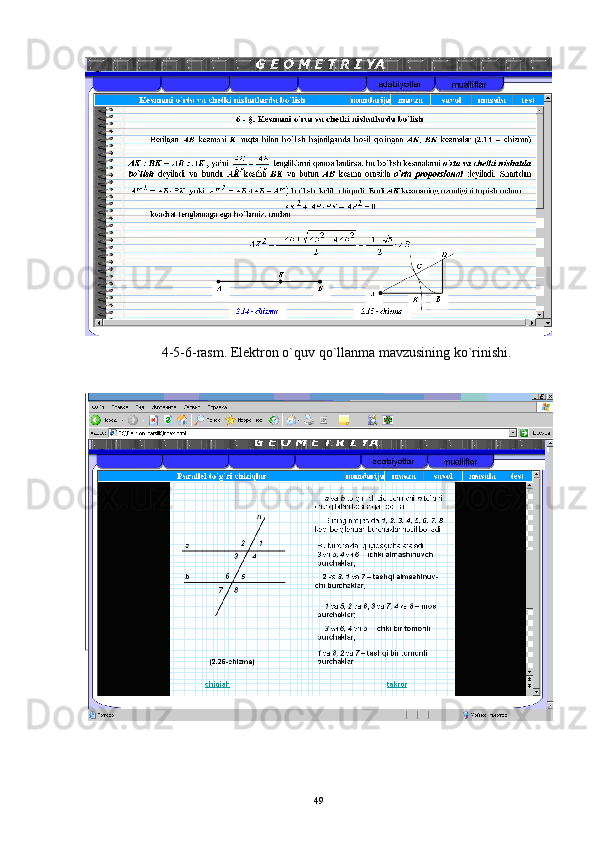 4-5-6-rasm. Elektron o`quv qo`llanma mavzusining ko`rinishi.
49 