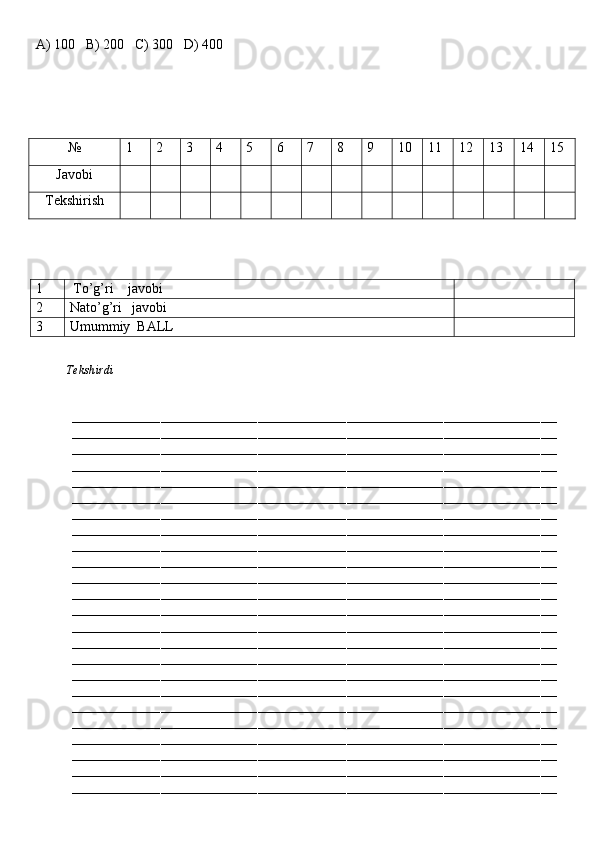 A) 100   B) 200   C) 300   D) 400
№ 1 2 3 4 5 6 7 8 9 10 11 12 13 14 15
Javobi
Tekshirish
1  To’g’ri    javobi
2 Nato’g’ri   javobi
3 Umummiy  BALL
 
          Tekshirdi                                                                                                                        
––––––––––––––––––––––––––––––––––––––––––––––––––––––––––––––––––––––––––––––––––––––––––––––––––––––––––––––––––––––––
––––––––––––––––––––––––––––––––––––––––––––––––––––––––––––––––––––––––––––––––––––––––––––––––––––––––––––––––––––––––
––––––––––––––––––––––––––––––––––––––––––––––––––––––––––––––––––––––––––––––––––––––––––––––––––––––––––––––––––––––––
––––––––––––––––––––––––––––––––––––––––––––––––––––––––––––––––––––––––––––––––––––––––––––––––––––––––––––––––––––––––
––––––––––––––––––––––––––––––––––––––––––––––––––––––––––––––––––––––––––––––––––––––––––––––––––––––––––––––––––––––––
––––––––––––––––––––––––––––––––––––––––––––––––––––––––––––––––––––––––––––––––––––––––––––––––––––––––––––––––––––––––
––––––––––––––––––––––––––––––––––––––––––––––––––––––––––––––––––––––––––––––––––––––––––––––––––––––––––––––––––––––––
––––––––––––––––––––––––––––––––––––––––––––––––––––––––––––––––––––––––––––––––––––––––––––––––––––––––––––––––––––––––
––––––––––––––––––––––––––––––––––––––––––––––––––––––––––––––––––––––––––––––––––––––––––––––––––––––––––––––––––––––––
––––––––––––––––––––––––––––––––––––––––––––––––––––––––––––––––––––––––––––––––––––––––––––––––––––––––––––––––––––––––
––––––––––––––––––––––––––––––––––––––––––––––––––––––––––––––––––––––––––––––––––––––––––––––––––––––––––––––––––––––––
––––––––––––––––––––––––––––––––––––––––––––––––––––––––––––––––––––––––––––––––––––––––––––––––––––––––––––––––––––––––
––––––––––––––––––––––––––––––––––––––––––––––––––––––––––––––––––––––––––––––––––––––––––––––––––––––––––––––––––––––––
––––––––––––––––––––––––––––––––––––––––––––––––––––––––––––––––––––––––––––––––––––––––––––––––––––––––––––––––––––––––
––––––––––––––––––––––––––––––––––––––––––––––––––––––––––––––––––––––––––––––––––––––––––––––––––––––––––––––––––––––––
––––––––––––––––––––––––––––––––––––––––––––––––––––––––––––––––––––––––––––––––––––––––––––––––––––––––––––––––––––––––
––––––––––––––––––––––––––––––––––––––––––––––––––––––––––––––––––––––––––––––––––––––––––––––––––––––––––––––––––––––––
––––––––––––––––––––––––––––––––––––––––––––––––––––––––––––––––––––––––––––––––––––––––––––––––––––––––––––––––––––––––
––––––––––––––––––––––––––––––––––––––––––––––––––––––––––––––––––––––––––––––––––––––––––––––––––––––––––––––––––––––––
––––––––––––––––––––––––––––––––––––––––––––––––––––––––––––––––––––––––––––––––––––––––––––––––––––––––––––––––––––––––
––––––––––––––––––––––––––––––––––––––––––––––––––––––––––––––––––––––––––––––––––––––––––––––––––––––––––––––––––––––––
––––––––––––––––––––––––––––––––––––––––––––––––––––––––––––––––––––––––––––––––––––––––––––––––––––––––––––––––––––––––
––––––––––––––––––––––––––––––––––––––––––––––––––––––––––––––––––––––––––––––––––––––––––––––––––––––––––––––––––––––––
–––––––––––––––––––––––––––––––––––––––––––––––––––––––––––––––––––––––––––––––––––––––––––––––––––––––––––––––––––––––– 