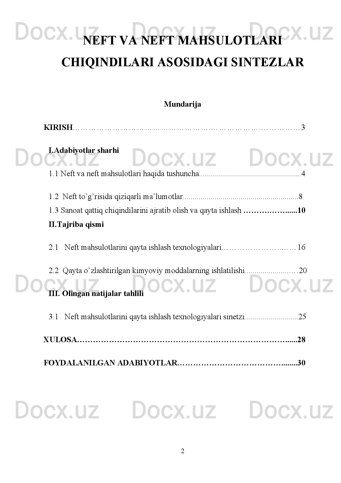 mashinalar   ishlab   chiqarila   boshlandi   va   Navoiy,   Samarqand ,   Nukus,   Namangan
shaharlari korxonalariga yetkazib berildi.
Olib   borilgan   monitoringlar   shuni   ko’rsatmoqdaki,   1997-2004   yillarda   hosil
bo’lgan   maishiy   chiqindilarni   yig’ib   tashish   hajmi   kamayib   borgan.   Bunga
yuqorida qayd etilgan mashinalarning etishmasligi sababdir. Hosil bo’lgan maishiy
chiqindilar   to’liq   hajmda   tashib   ketilmasa,   demak,   shahar   va   tuman   markazlarida
qolgan.   Buning   oldini   olish   uchun   mahalliy   hokimliklar   mavjud   avtokorxonalar
transportini   jalb   qilib   chiqindilar   tashib   ketini   ta’minlamoqdalar.   Monitoring
natijalariga   ko’ra,   respublika   shahar   va   tuman   markazlarida   yiliga   10-13   mln
m 3
  maishiy   chiqindilar   to’planadi,   hisob-kitoblarga   ko’ra,   1996-yilda   9510   ming
m 3
, 2004-yilda 3489 ming m 3
, 2007-yilda 7974 ming m 3
  maishiy chiqindilar tashib
ketilgan.   Hozirgi   kunda   respublikada   amalda   bo’lgan   chiqindixonalarni
loyihalashtirish   va   ulardan   foydalanish   bo’yicha   tasdiqlangan   me’yoriy   hujjatga
asosan shahar va tuman markazlari uchun tashkil qilingan maishiy chiqindixonalar
loyihaviy   foydalanish   muddati   kamida   15   yilga   mo’ljallangan   bo’lishi   kerak.
Chiqindixonada mo’ljallangan mashina va mexanizmlarning turiga ko’ra, aholidan
hosil bo’ladigan chiqindilar miqdori me’yori va chiqindixonaning   loyihaviy xizmat
muddati ,   aholi   soni,   chiqindilarni   jipslashtirish   darajasiga   ko’ra   chiqindixonaning
umumiy   maydoni   aniqlanadi.   Loyihaviy   quvvati   yillik   qabul   qilinadigan   maishiy
chiqindilar hajmi bilan belgilanadi (30, 60, 120, 180, 240 ... 3000 m 3
/yil).
Chiqindixonaning   asosi   inshooti   chiqindilarni   qabul   qilish   va   joylashtirish
uchastkasi   yillik   hajmidan   kelib   chiqib   umumiy   maydonining   85-95%   ini   tashkil
qilishi   lozim.   Chiqindixona   maydoni   keltirilgan   chiqindilarni   joylashtirish
navbatlariga   (kartalariga)   ajratib   har   bir   karta   balandligi   2-2,5   metrdan   2-3   qavat
joylashtiriladi.   Ishlab   chiqarish   xo’jalik   inshoot   va   binolar   chiqindixonaning
chiqindilarini qabul qilish quvvatiga ko’ra 0,3-1 gektar miqdorida bo’ladi.
So’ngi   ma’lumotlarga   ko’ra   respublikada   182   ta   tuman   markazi   va
shaharda   maishiy   chiqindixonalar   mavjud ,   shundan   142   tasi   davlat,   40   tasi
nodavlat   korxonalar   tasarrufida.   Davlat   tasarrufidagi   korxonalar   foydalanishida
chiqindilarning umumiy maydoni 919,2 gektarni, xususiylashtirilgan korxonalar va
12