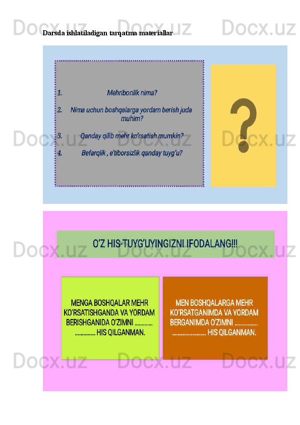 Darsda ishlatiladigan tarqatma materiallar 