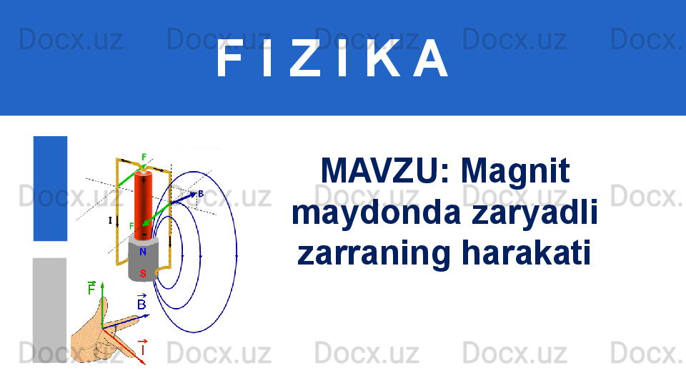 F I Z I K A
M AVZU: Magnit 
maydonda zaryadli 
zarraning harakati 