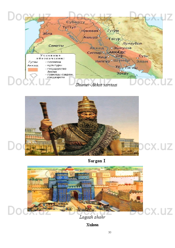Shumer-Akkat xaritasi
Sargon I
  
Lagash shahr
Xulosa
30 
