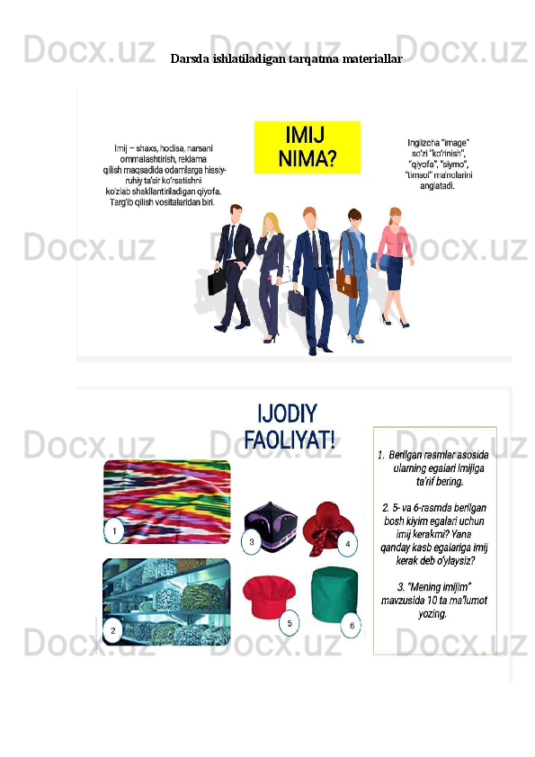 Darsda ishlatiladigan tarqatma materiallar 