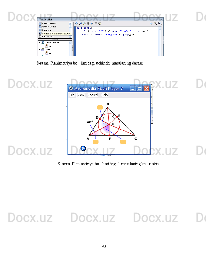 8-rasm.  Planimetriya bo limidagi u chinchi masalaning dasturi.
9-rasm. Planimetriya bo limidagi 4-masalaning ko rinishi.	
 
43 