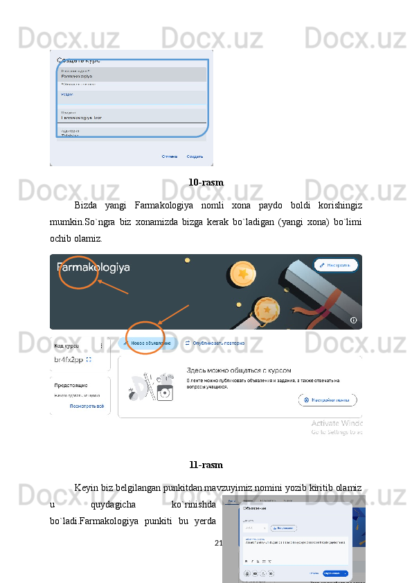 10-rasm
Bizda   yangi   Farmakologiya   nomli   xona   paydo   boldi   korishingiz
mumkin.So`ngra   biz   xonamizda   bizga   kerak   bo`ladigan   (yangi   xona)   bo`limi
ochib olamiz.
11-rasm
Keyin biz belgilangan punkitdan mavzuyimiz nomini yozib kiritib olamiz
u   quydagicha   ko`rinishda
bo`ladi.Farmakologiya   punkiti   bu   yerda
21 
